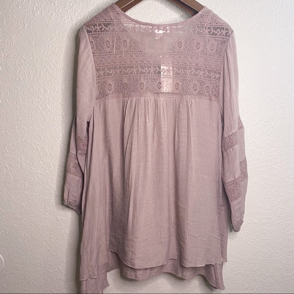 NWT Boho Mauve FLOWY 3/4 Sleeve Lace and linen Peasant Blouse Large Studio JPR - Picture 10 of 16